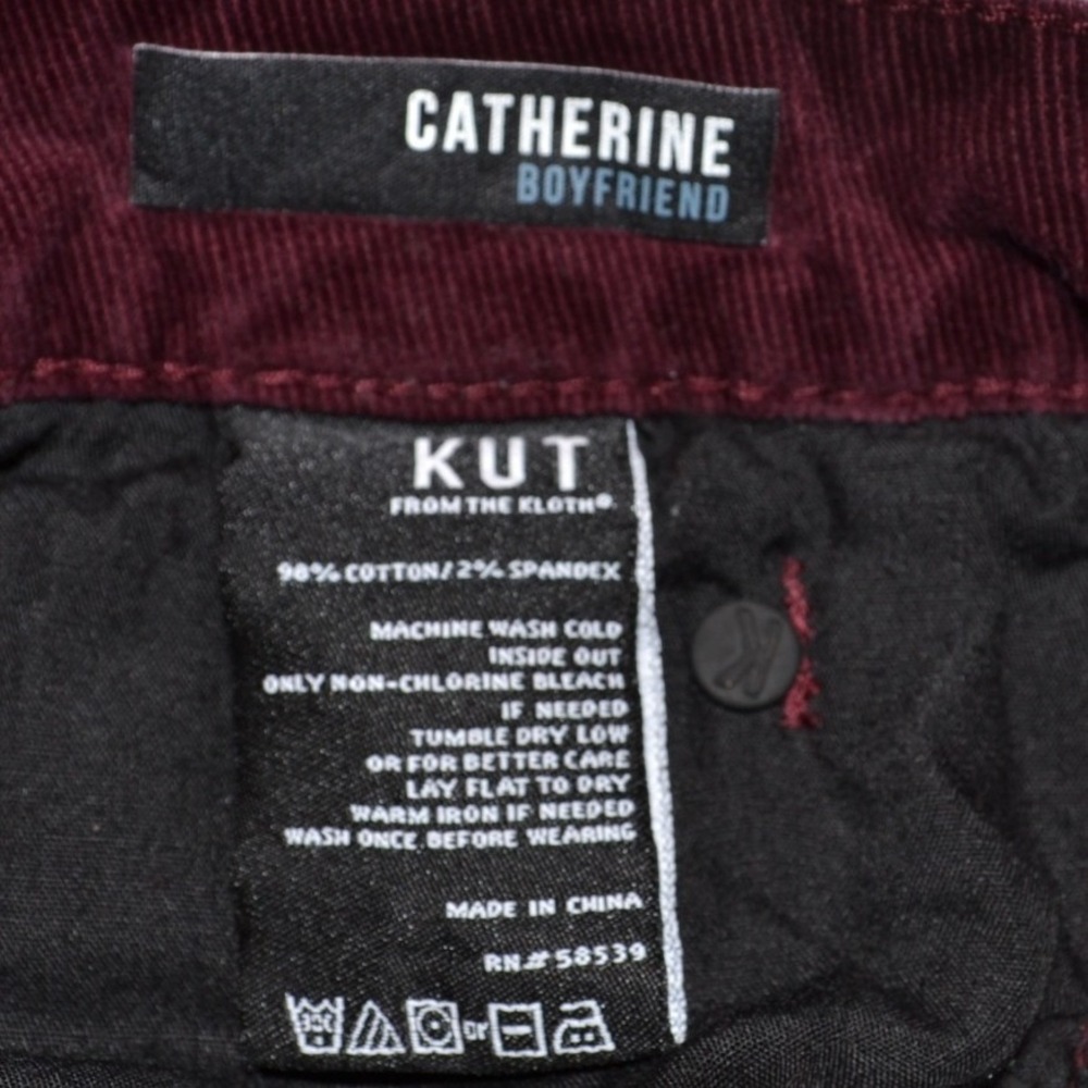 Kut from the Kloth Catherine Boyfriend Corduroy Pants Burgundy Womens 12 Maroon - Picture 7 of 7